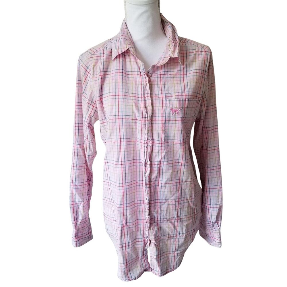 Victorias Secret Pink Womens Plaid Button-Up Long Sleeve Shirt S Cotton
